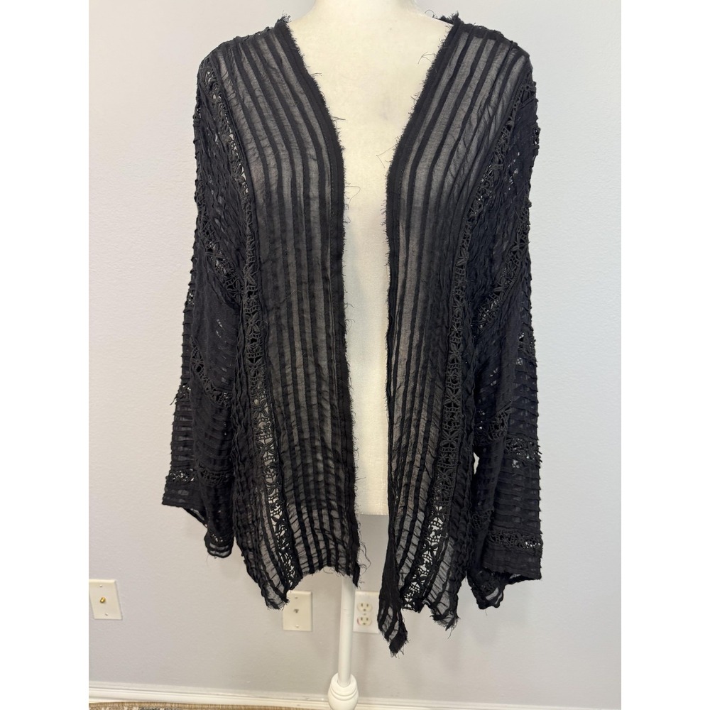 Free People FP One Willow Kimono Jacket Women's M/L Black Lace Boho Sheer Open